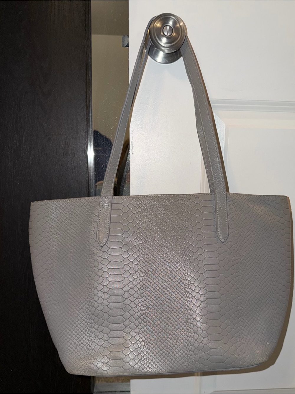 Gigi New York stone embossed python leather teddie tote bag 16x 10.5”